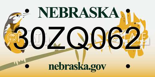 30ZQ062 Nebraska License Plate