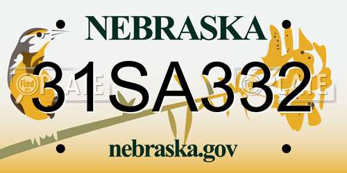 31SA332 Nebraska License Plate