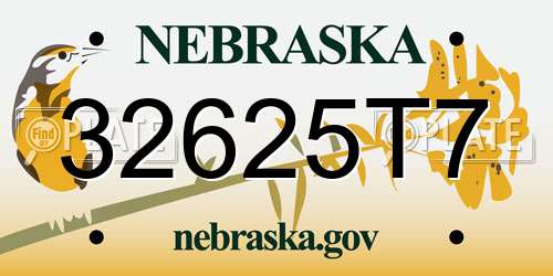 32625T7 Nebraska License Plate