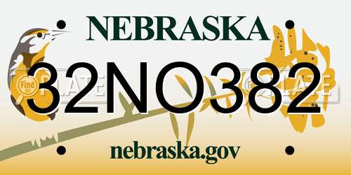 32NO382 Nebraska License Plate