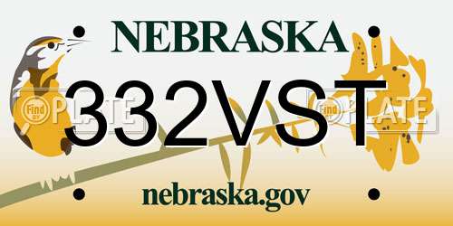 332VST Nebraska License Plate