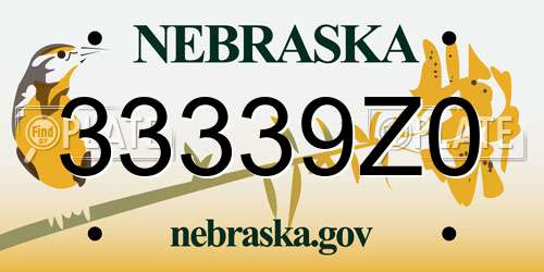 33339Z0 Nebraska License Plate