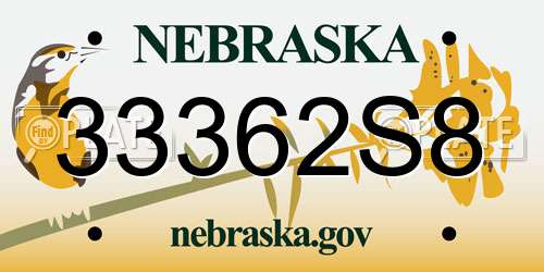 33362S8 Nebraska License Plate