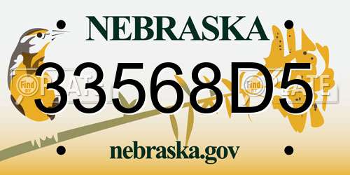 33568D5 Nebraska License Plate