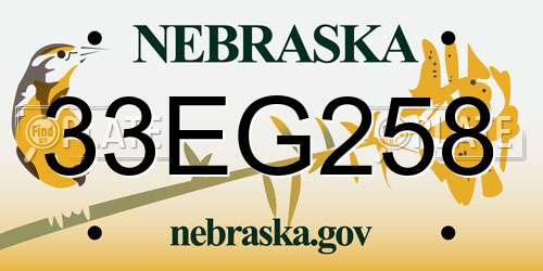 33EG258 Nebraska License Plate