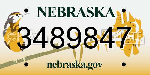 3489847 Nebraska License Plate