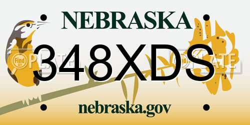 348XDS Nebraska License Plate