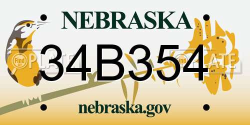 34B354 Nebraska License Plate
