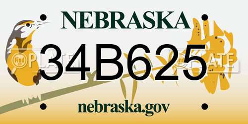 34B625 Nebraska License Plate