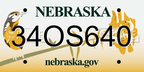 34OS640 Nebraska License Plate