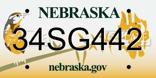 34SG442 Nebraska License Plate