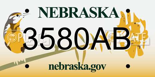 3580AB Nebraska License Plate