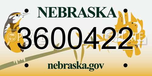 3600422 Nebraska License Plate