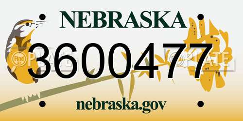 3600477 Nebraska License Plate