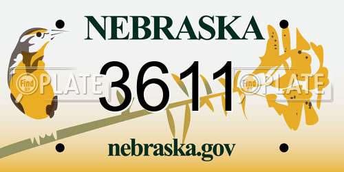 3611 Nebraska License Plate