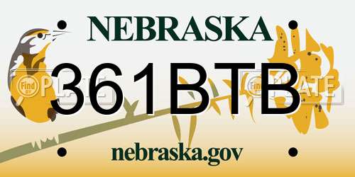 361BTB Nebraska License Plate