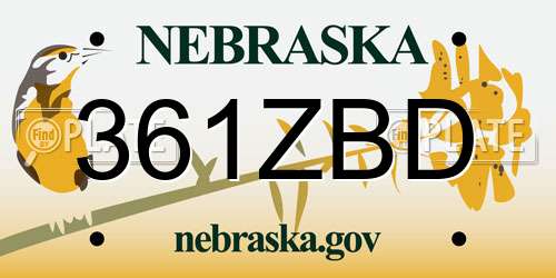 361ZBD Nebraska License Plate