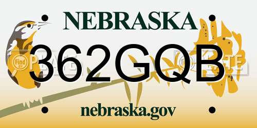 362GQB Nebraska License Plate