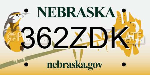 362ZDK Nebraska License Plate
