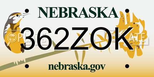 362ZOK Nebraska License Plate