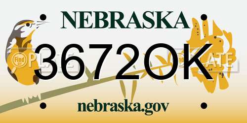 3672OK Nebraska License Plate