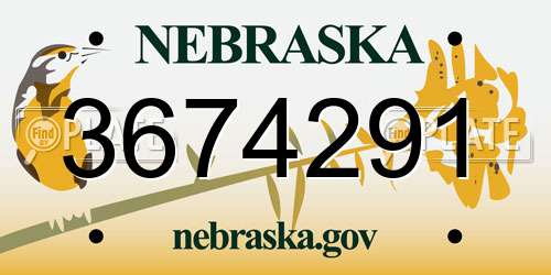 3674291 Nebraska License Plate