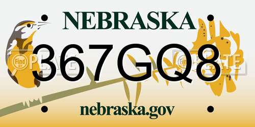 367GQ8 Nebraska License Plate