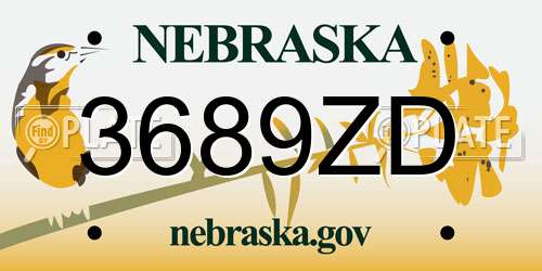 3689ZD Nebraska License Plate