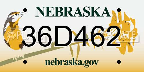 36D462 Nebraska License Plate