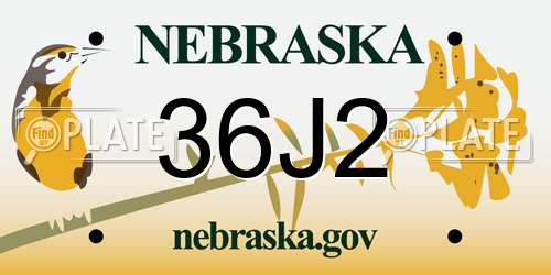 36J2 Nebraska License Plate