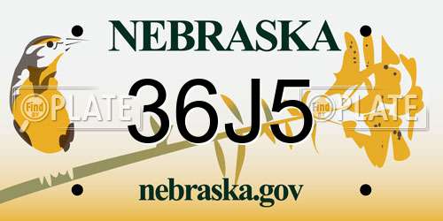 36J5 Nebraska License Plate