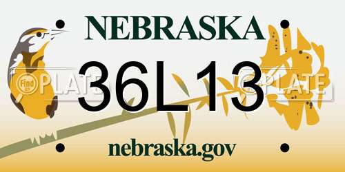 36L13 Nebraska License Plate