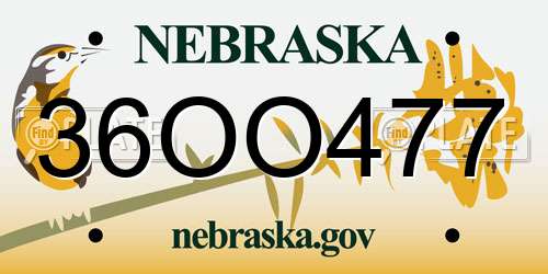 36OO477 Nebraska License Plate