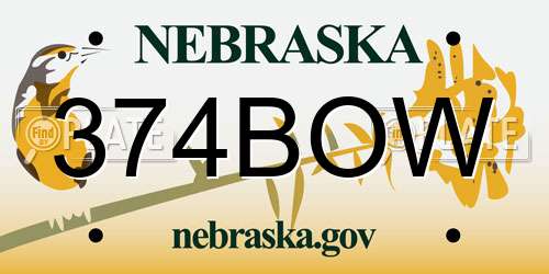 374BOW Nebraska License Plate