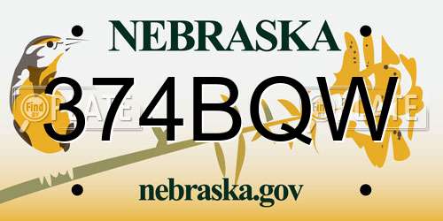 374BQW Nebraska License Plate