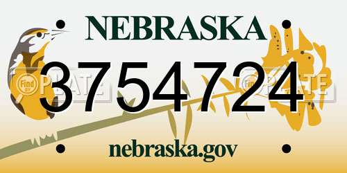 3754724 Nebraska License Plate