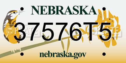 37576T5 Nebraska License Plate