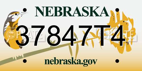 37847T4 Nebraska License Plate