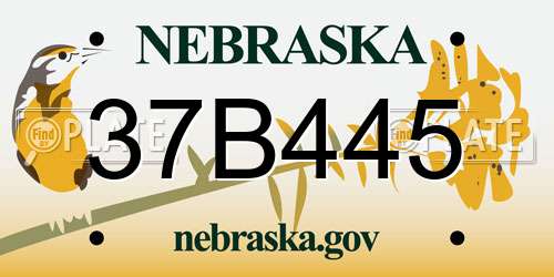 37B445 Nebraska License Plate