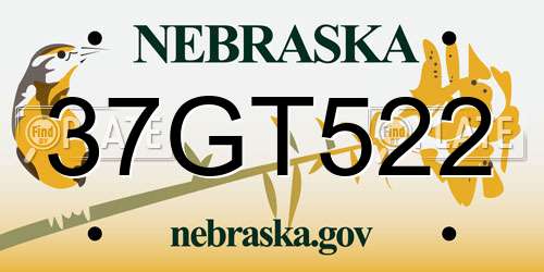 37GT522 Nebraska License Plate
