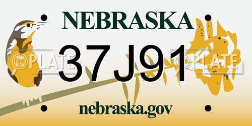 37J91 Nebraska License Plate