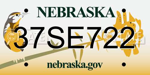 37SE722 Nebraska License Plate