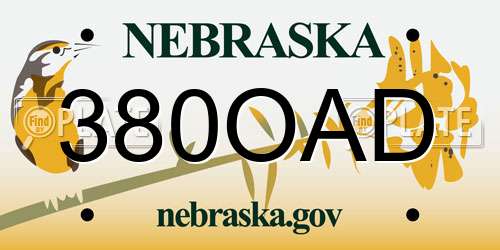 380OAD Nebraska License Plate