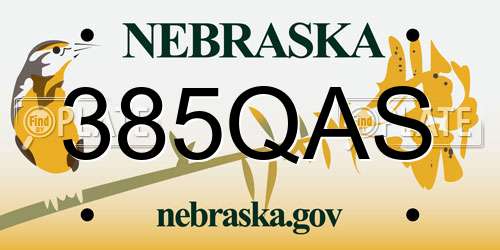 385QAS Nebraska License Plate