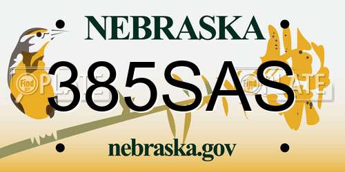385SAS Nebraska License Plate