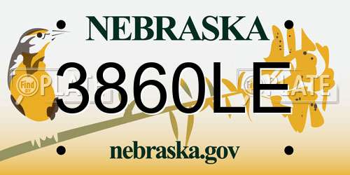 3860LE Nebraska License Plate