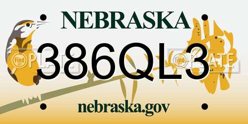 386QL3 Nebraska License Plate