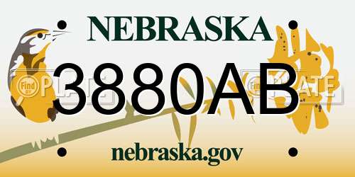 3880AB Nebraska License Plate