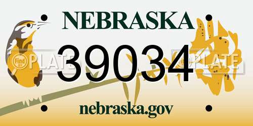39034 Nebraska License Plate