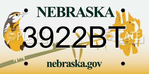 3922BT Nebraska License Plate